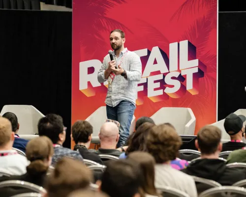 Matt Lawson, OMG Head of Strategy, speaking on stage at Retail Fest