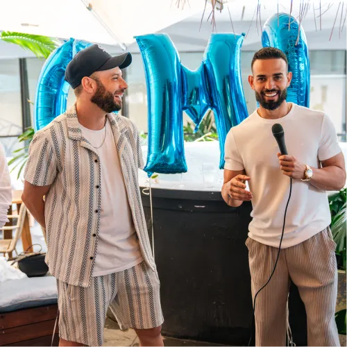 OMG co-founders Danny Andrawes and Andrew Raso at the OMG Christmas party