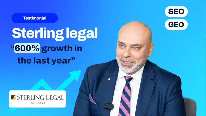 Sterling Legal testimonial thumbnail: 600% growth in the last year through SEO and GEO