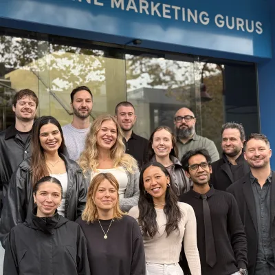 The OMG Google Shopping specialist team gathered outside the Online Marketing Gurus office