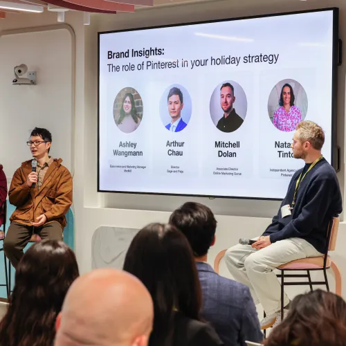Mitchell Dolan from OMG on the Brand Insights panel discussing the role of Pinterest in holiday strategy