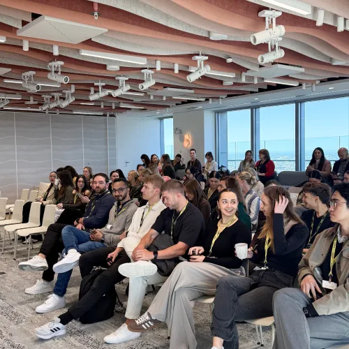 Attendees seated in the Pinterest office ahead of the OMG and Pinterest 2025 event