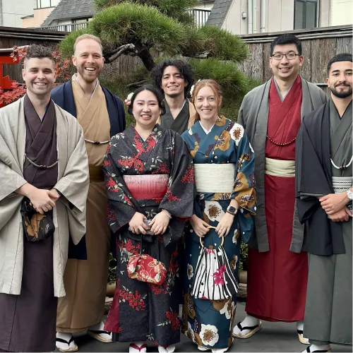 OMG SEO and PPC team wearing traditional kimonos on a team trip to Japan