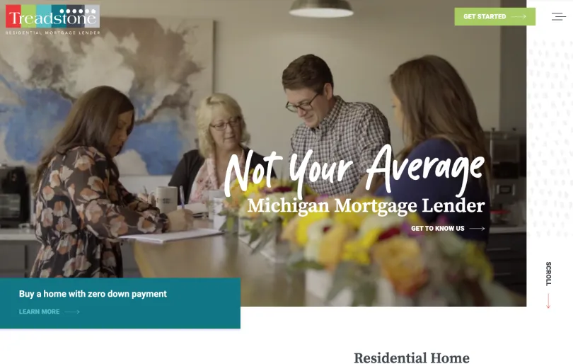 Treadstone Mortgage homepage with a Michigan residential mortgage lender headline