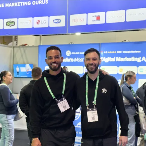 Online Marketing Gurus co-founders Andrew Raso and Danny Andrawes at the OMG expo stand
